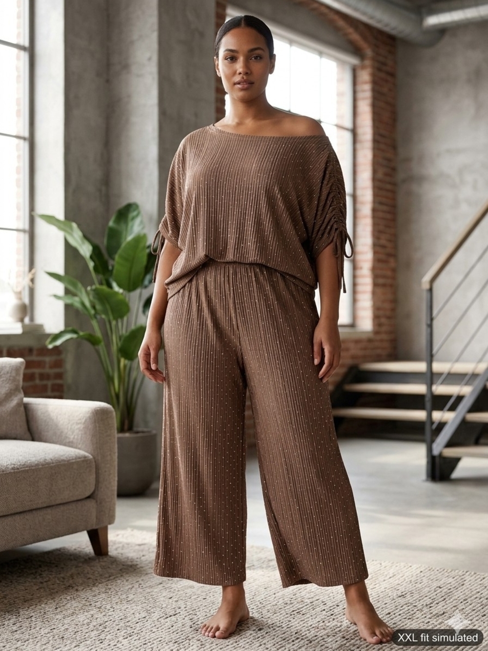 ChicMe Women's Rhinestone Pleated 2-Piece Lounge Set